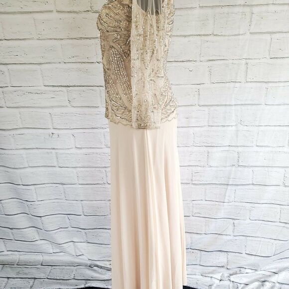Pisarro Nights Blush Sheer 3/4 sleeve Beaded Gown Formal Womens Size 4 Rayon - Picture 9 of 10